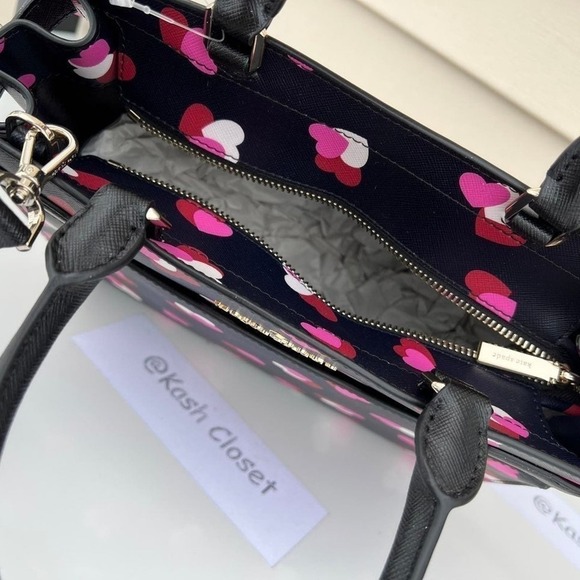 Kate Spade Satchel Staci Medium Satchel Heart Print Black Multi - Picture 10 of 12